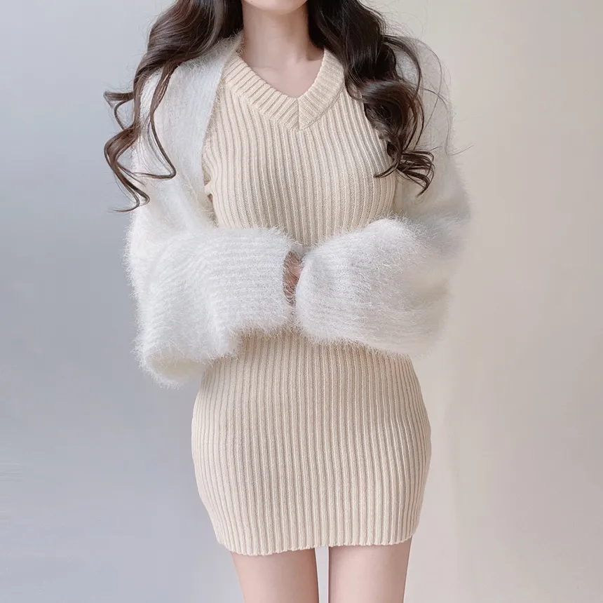 リブVネック長袖Hラインワンピース | mirangmirang | 詳細画像14