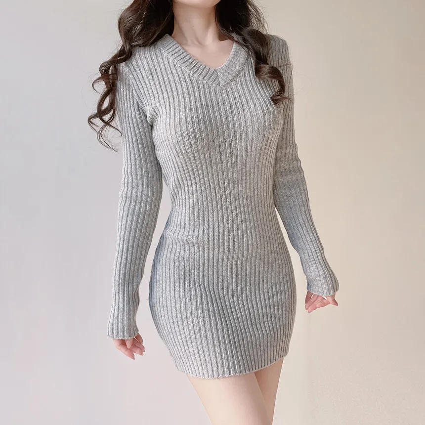 リブVネック長袖Hラインワンピース | mirangmirang | 詳細画像25