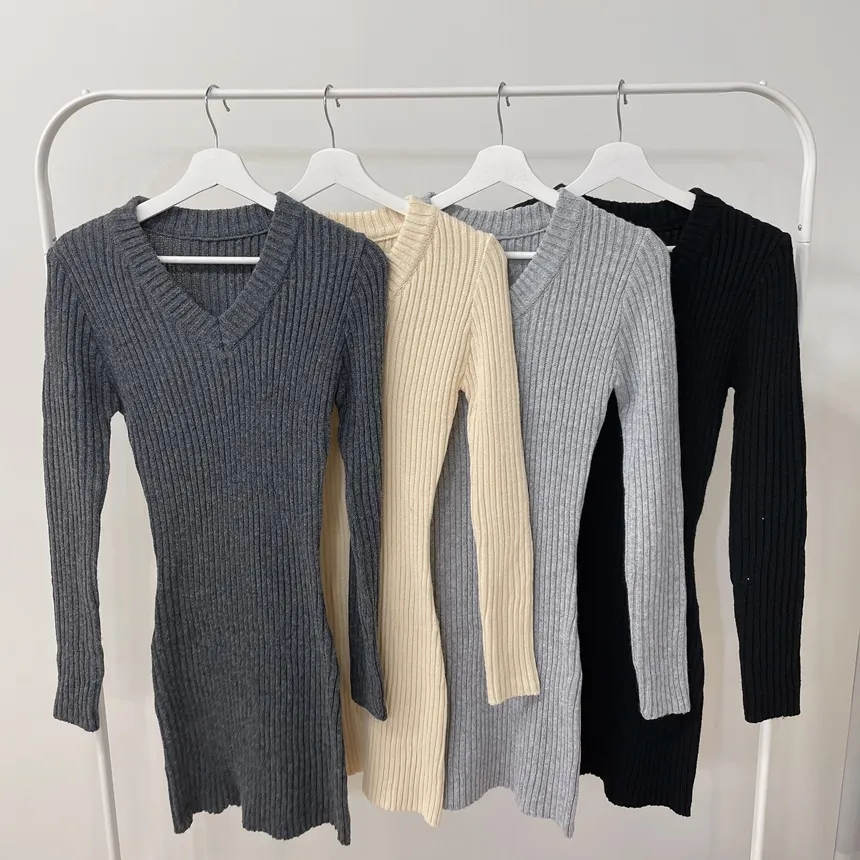 リブVネック長袖Hラインワンピース | mirangmirang | 詳細画像29