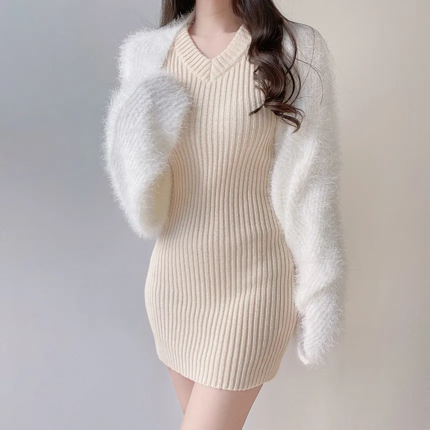 リブVネック長袖Hラインワンピース | mirangmirang | 詳細画像46