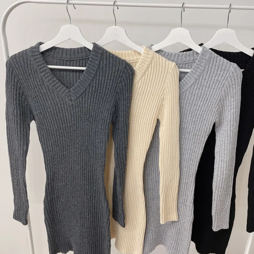 リブVネック長袖Hラインワンピース | mirangmirang | 詳細画像61