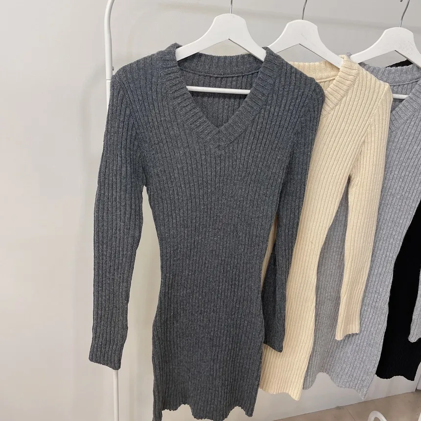 リブVネック長袖Hラインワンピース | mirangmirang | 詳細画像62