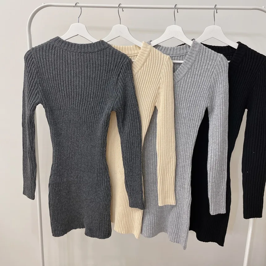 リブVネック長袖Hラインワンピース | mirangmirang | 詳細画像63