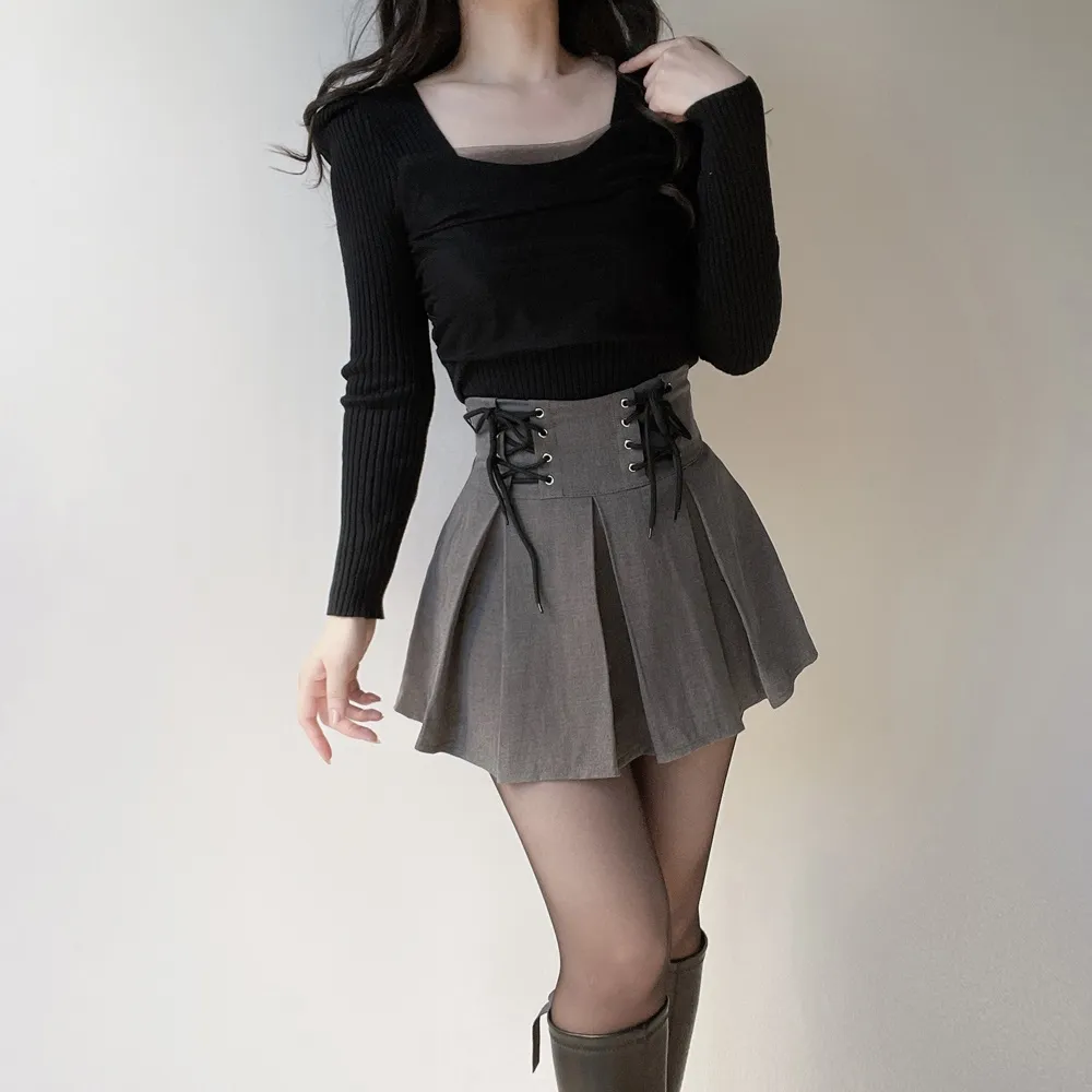 プリーツドローストリングアイレットHラインスカート | mirangmirang | 詳細画像11