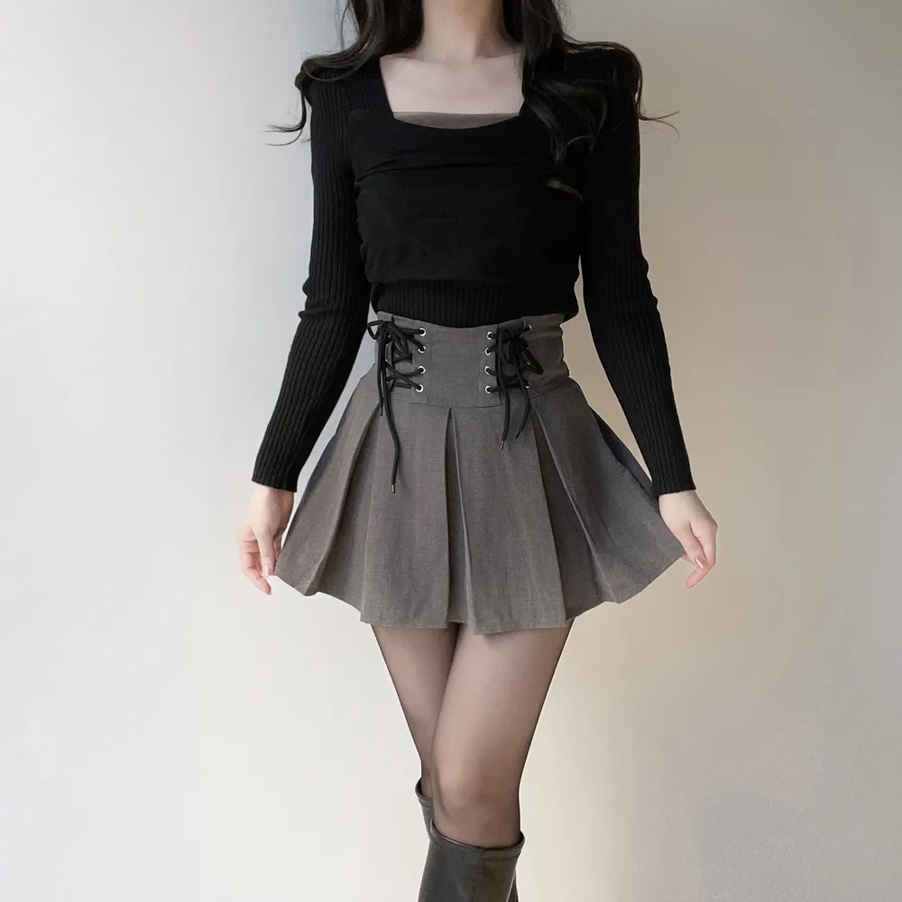 プリーツドローストリングアイレットHラインスカート | mirangmirang | 詳細画像12