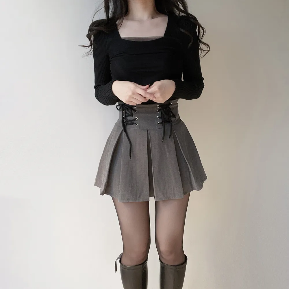 プリーツドローストリングアイレットHラインスカート | mirangmirang | 詳細画像13