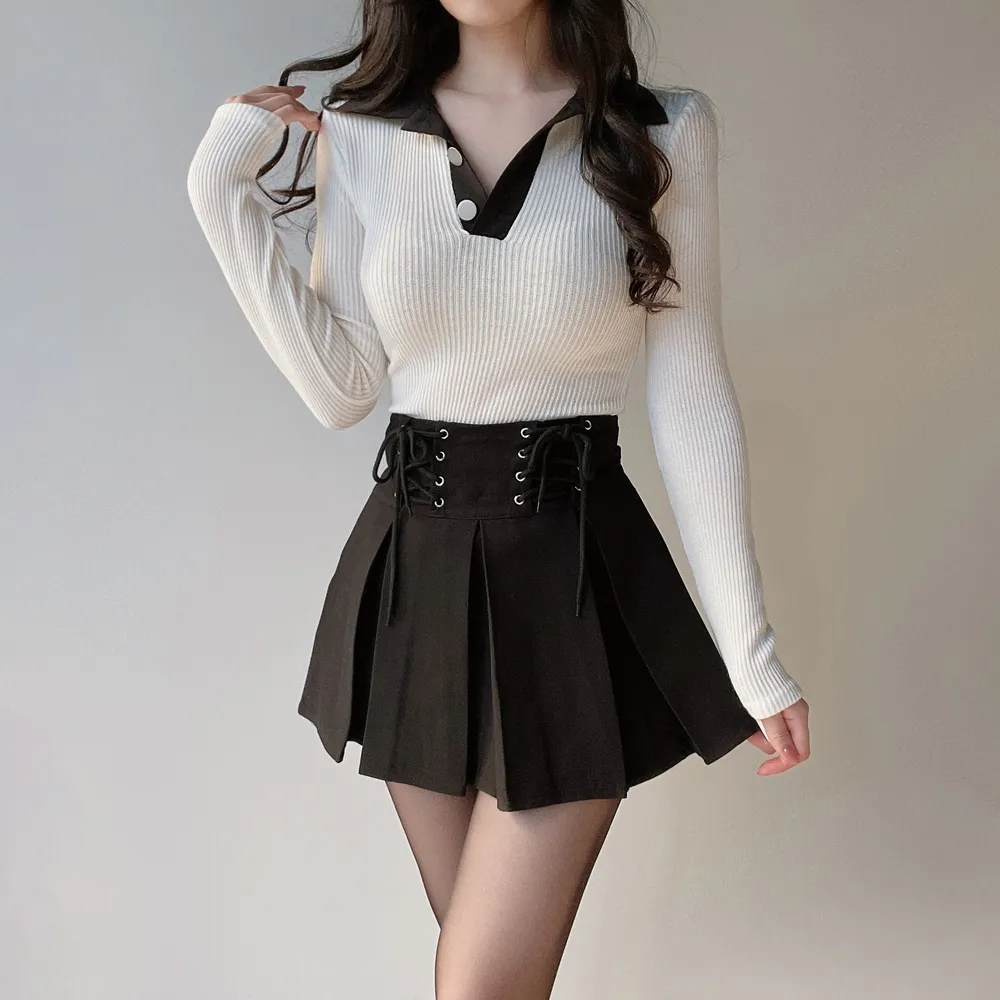 プリーツドローストリングアイレットHラインスカート | mirangmirang | 詳細画像19