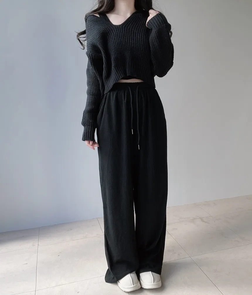 Vネックセーラーカラーラウンドネッククロップドウエストゴムワイド3 SETニットパンツノースリーブ | mirangmirang | 詳細画像6