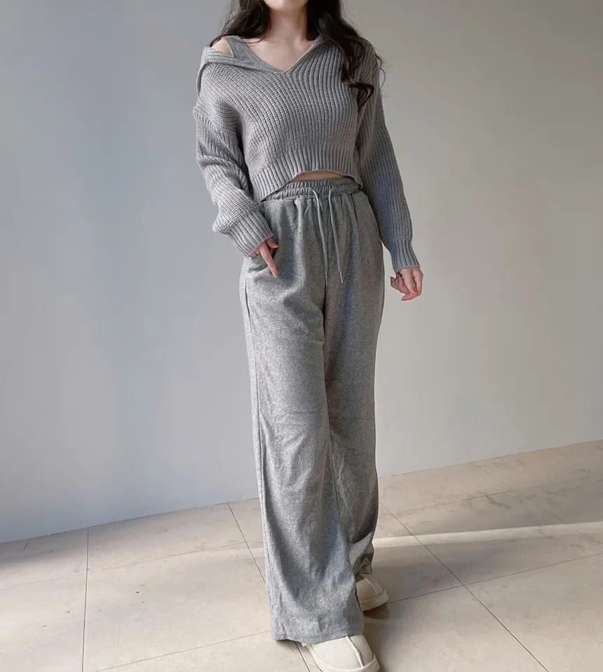 Vネックセーラーカラーラウンドネッククロップドウエストゴムワイド3 SETニットパンツノースリーブ | mirangmirang | 詳細画像12