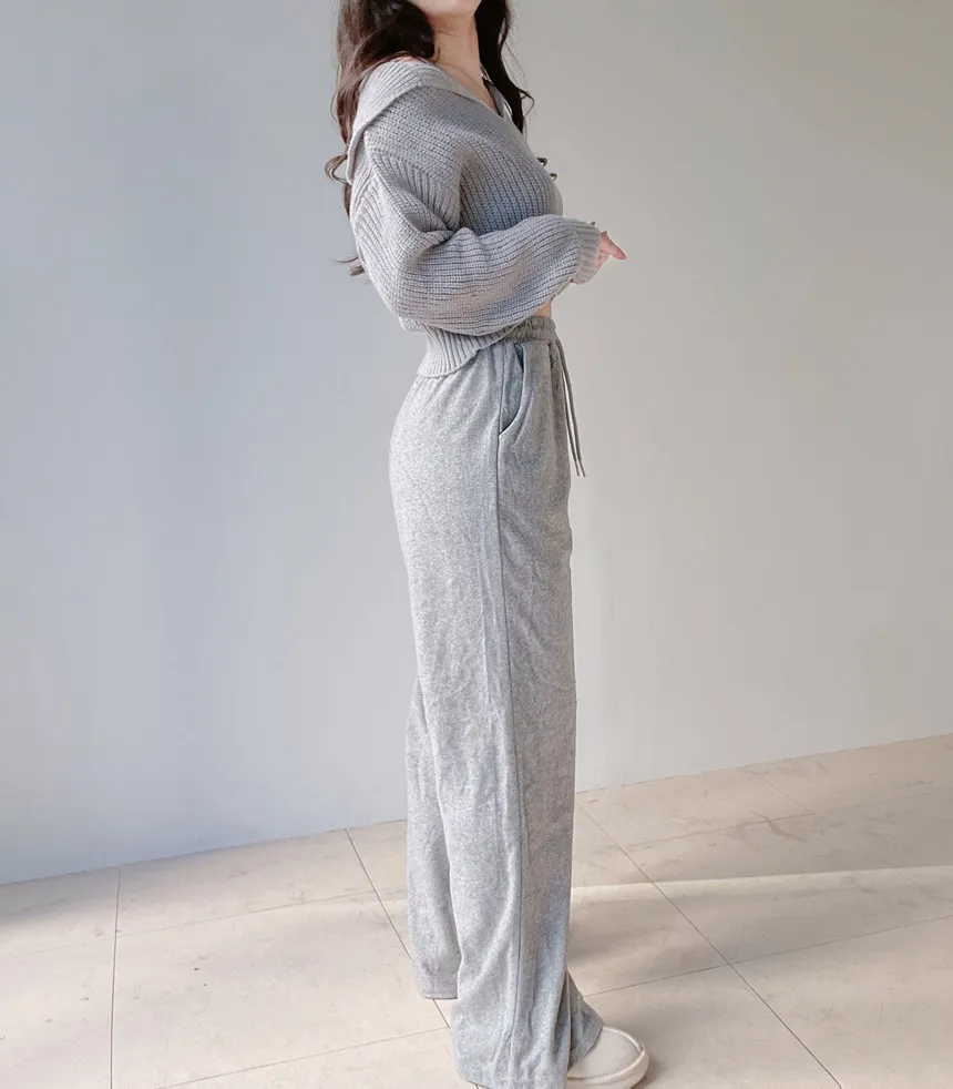 Vネックセーラーカラーラウンドネッククロップドウエストゴムワイド3 SETニットパンツノースリーブ | mirangmirang | 詳細画像13