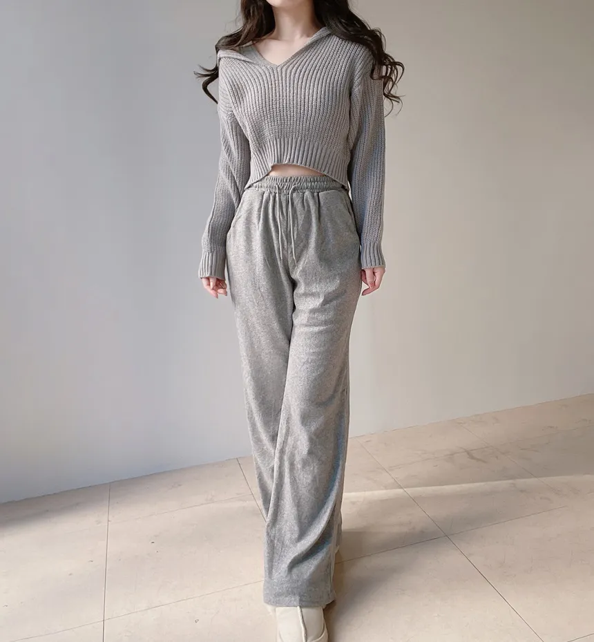 Vネックセーラーカラーラウンドネッククロップドウエストゴムワイド3 SETニットパンツノースリーブ | mirangmirang | 詳細画像16