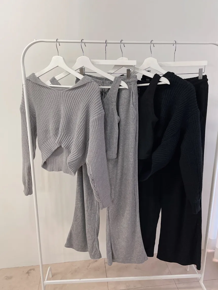 Vネックセーラーカラーラウンドネッククロップドウエストゴムワイド3 SETニットパンツノースリーブ | mirangmirang | 詳細画像17