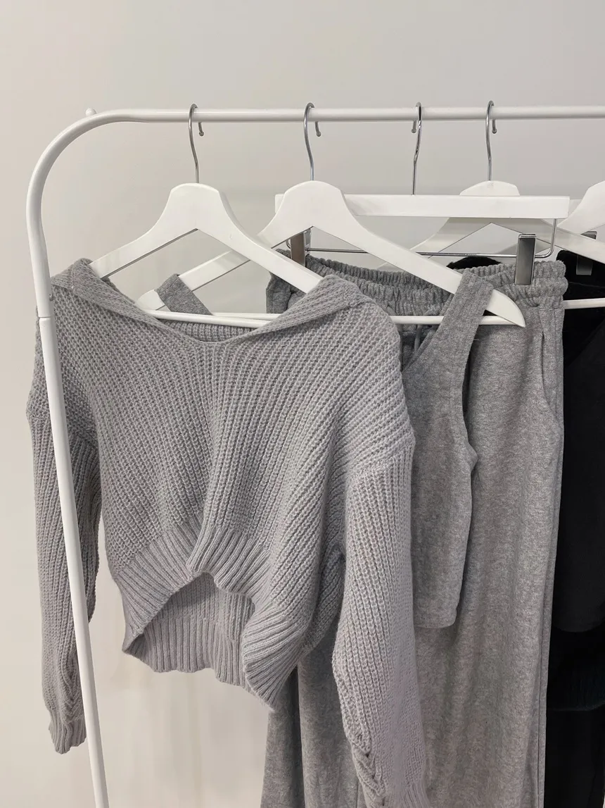 Vネックセーラーカラーラウンドネッククロップドウエストゴムワイド3 SETニットパンツノースリーブ | mirangmirang | 詳細画像19