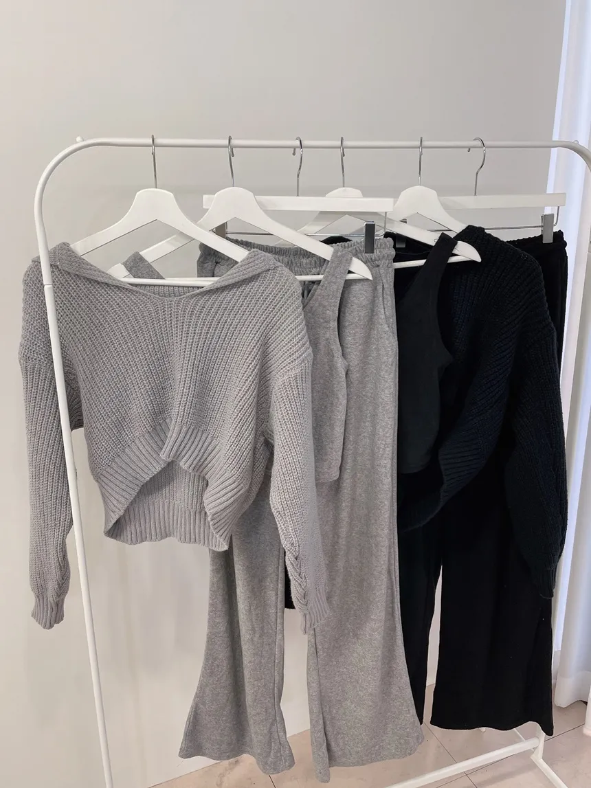 Vネックセーラーカラーラウンドネッククロップドウエストゴムワイド3 SETニットパンツノースリーブ | mirangmirang | 詳細画像20