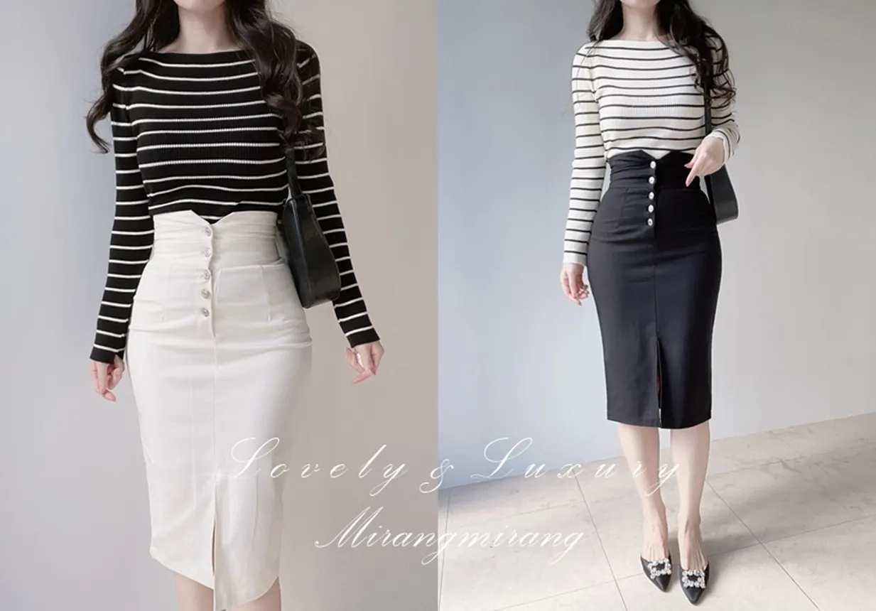 Hラインスリットボタンスカート | mirangmirang | 詳細画像1