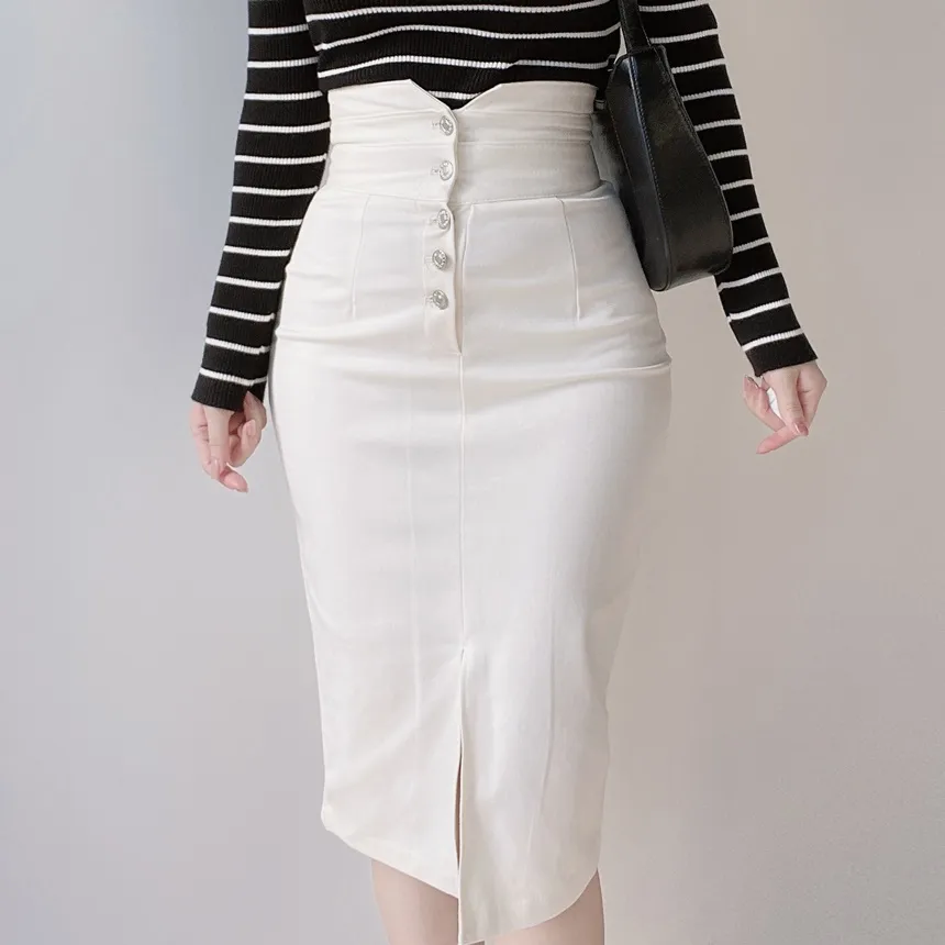 Hラインスリットボタンスカート | mirangmirang | 詳細画像2