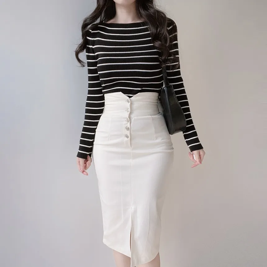 Hラインスリットボタンスカート | mirangmirang | 詳細画像5