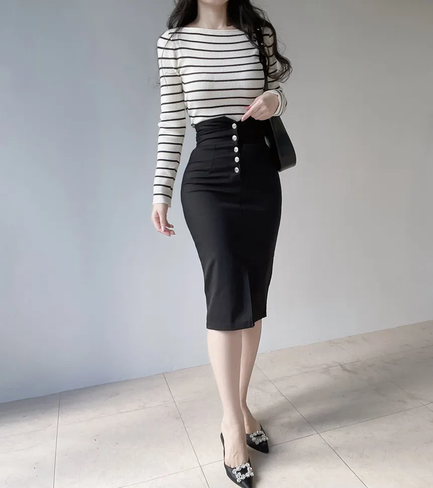 Hラインスリットボタンスカート | mirangmirang | 詳細画像18