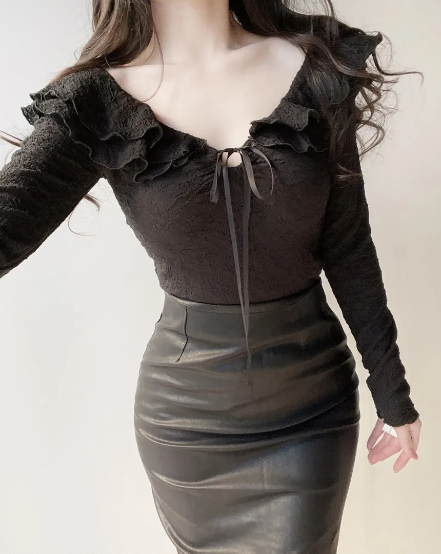 レザー調Hライン(ロング丈)スリットスカート | mirangmirang | 詳細画像12