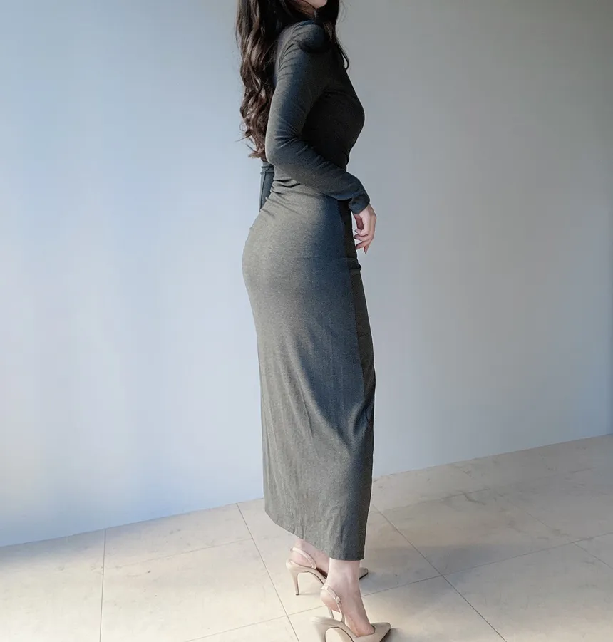 ワンショルダードレープシャーリングドローストリングロングワンピース | mirangmirang | 詳細画像6