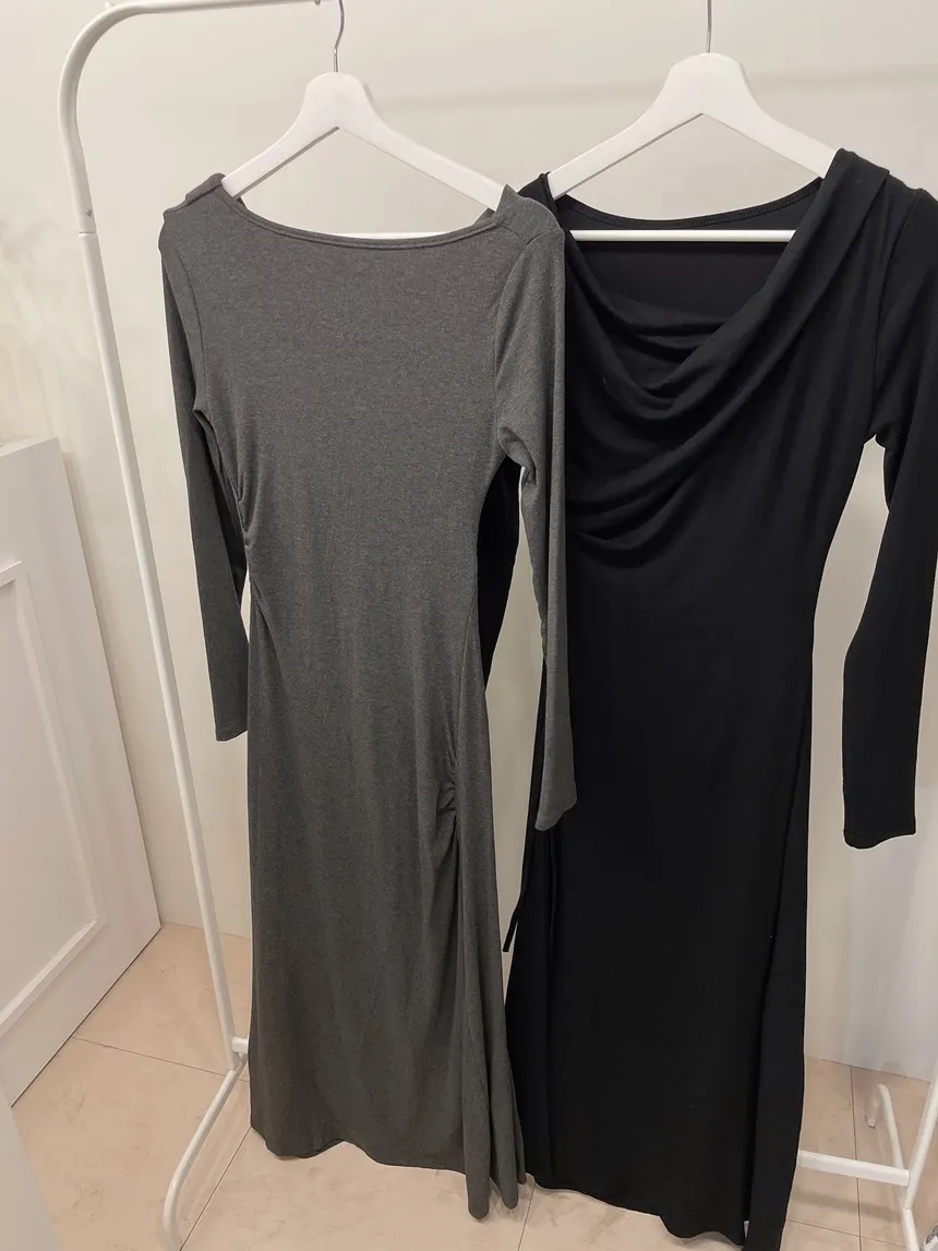 ワンショルダードレープシャーリングドローストリングロングワンピース | mirangmirang | 詳細画像21