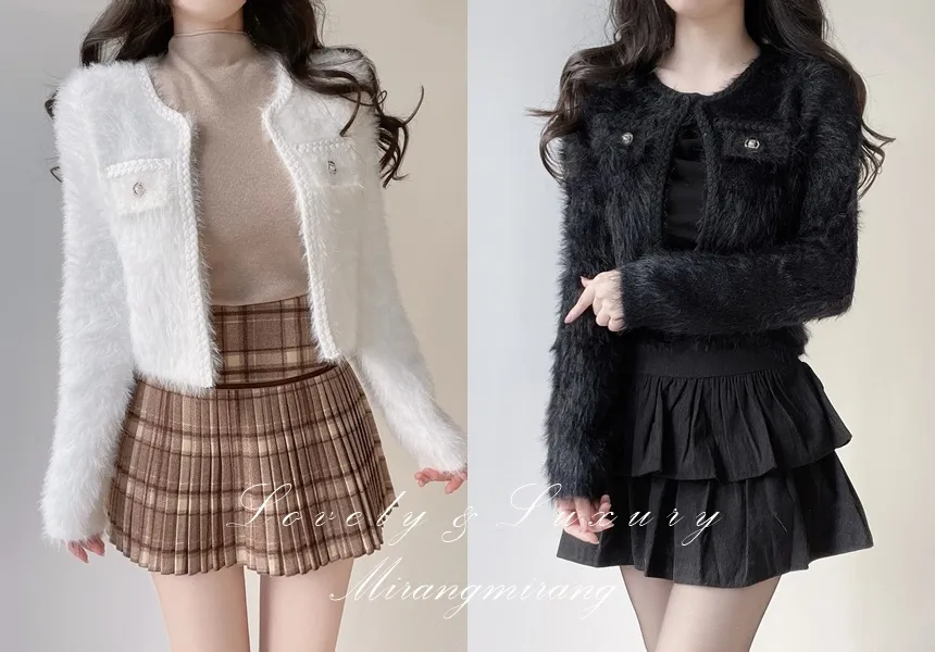 ツイードポケットラウンドネックカラーカーディガン | mirangmirang | 詳細画像1