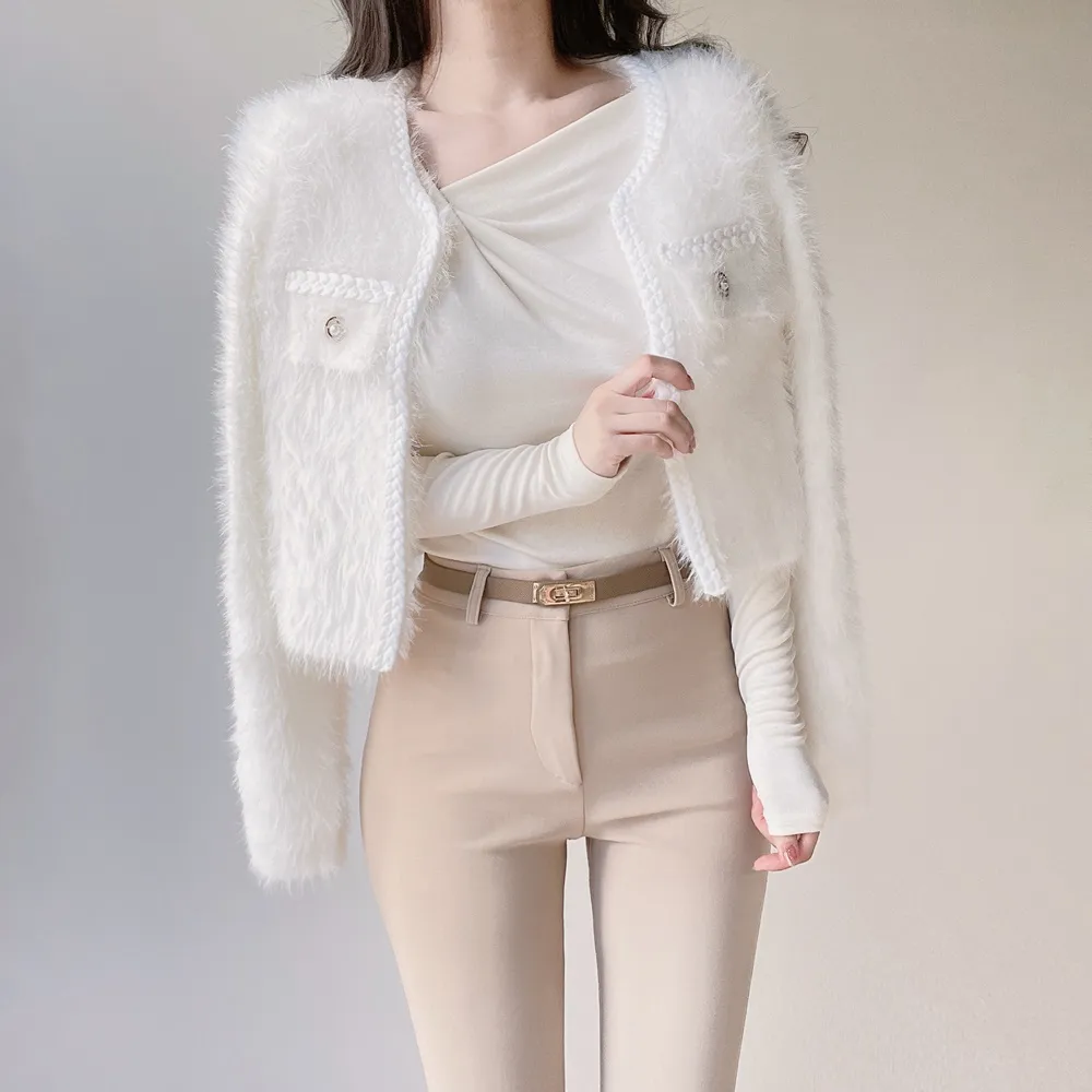 ツイードポケットラウンドネックカラーカーディガン | mirangmirang | 詳細画像13