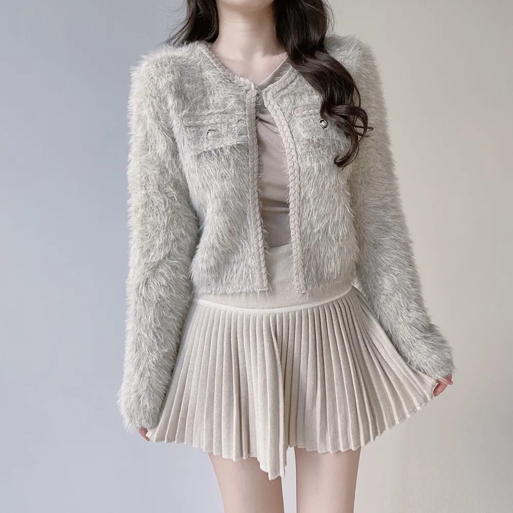 ツイードポケットラウンドネックカラーカーディガン | mirangmirang | 詳細画像21