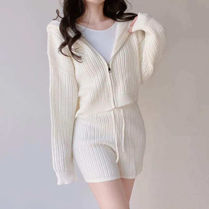 フードジップアップショートウエストゴムカーディガンショートパンツ | mirangmirang | 詳細画像2