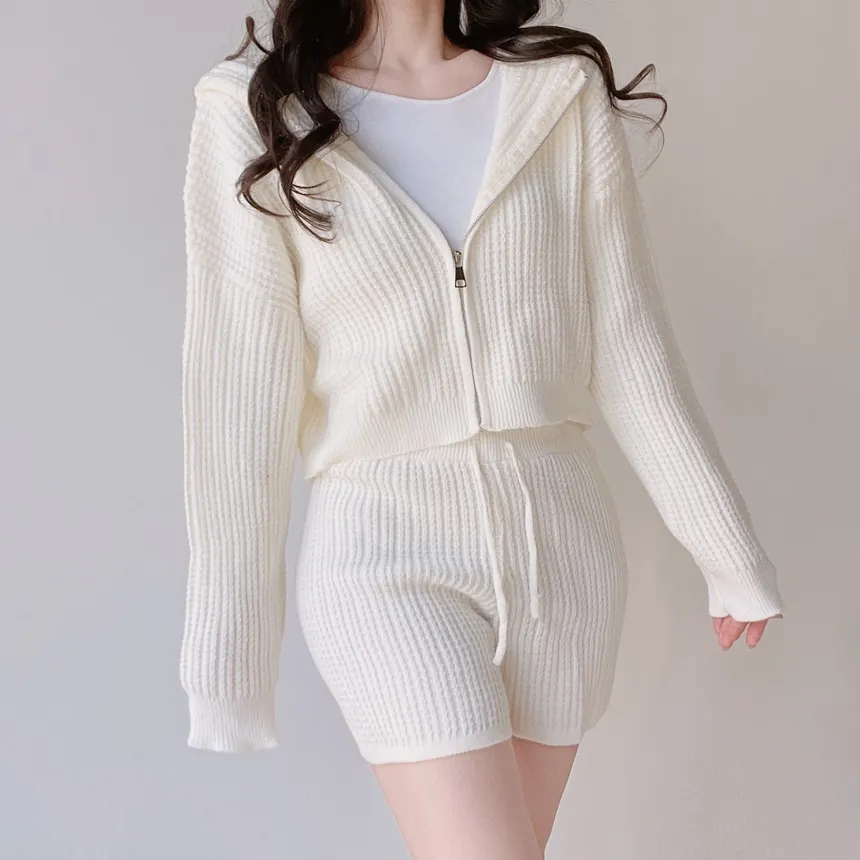 フードジップアップショートウエストゴムカーディガンショートパンツ | mirangmirang | 詳細画像3