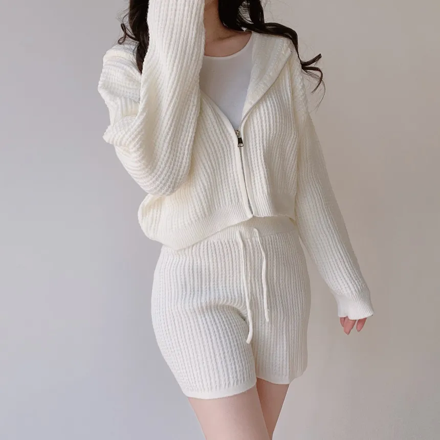 フードジップアップショートウエストゴムカーディガンショートパンツ | mirangmirang | 詳細画像4