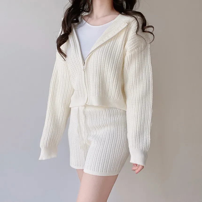 フードジップアップショートウエストゴムカーディガンショートパンツ | mirangmirang | 詳細画像5