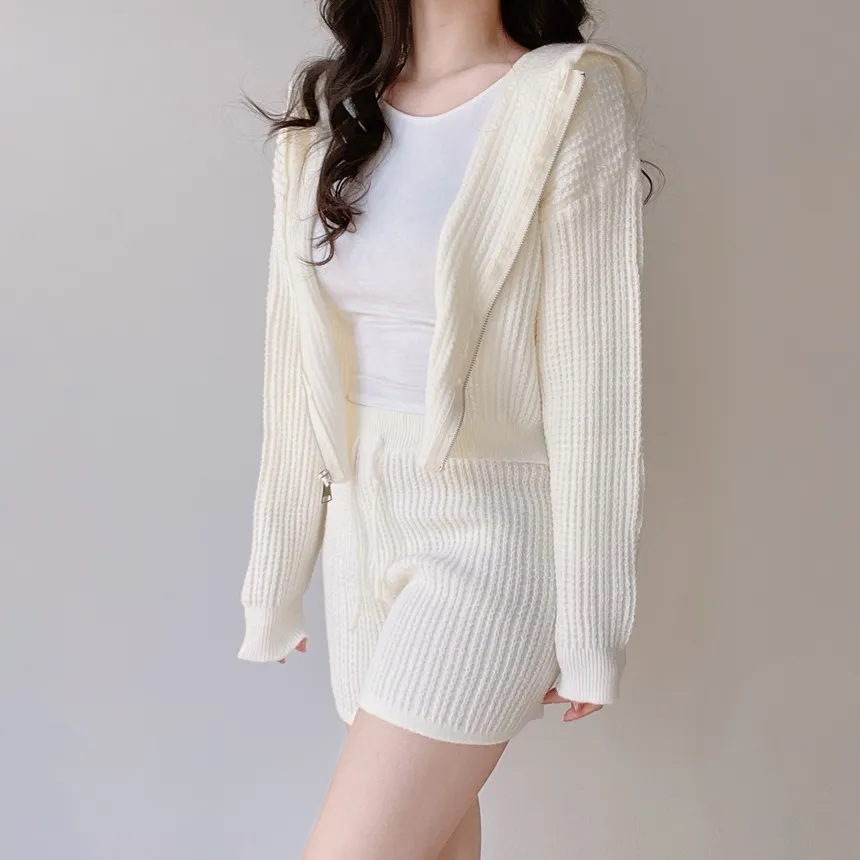 フードジップアップショートウエストゴムカーディガンショートパンツ | mirangmirang | 詳細画像6