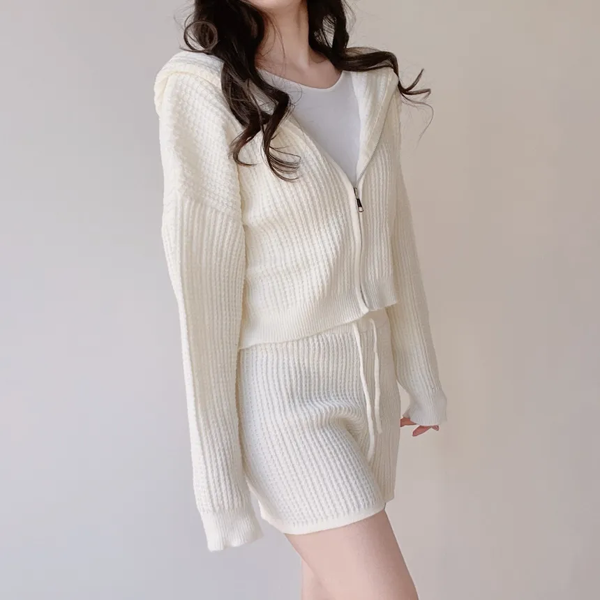 フードジップアップショートウエストゴムカーディガンショートパンツ | mirangmirang | 詳細画像7