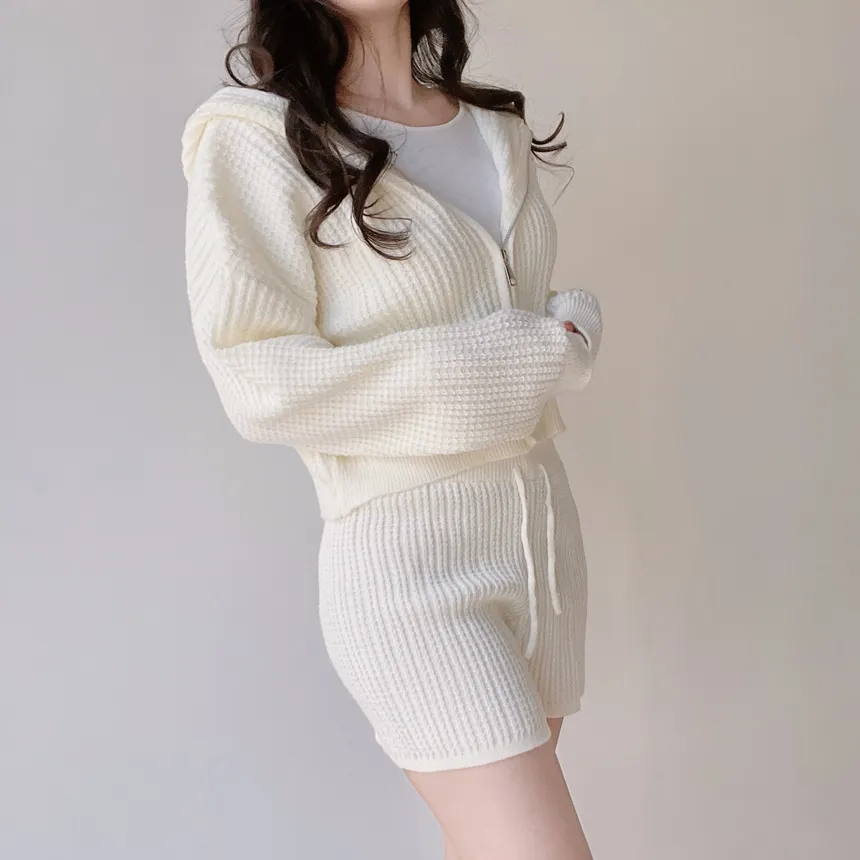 フードジップアップショートウエストゴムカーディガンショートパンツ | mirangmirang | 詳細画像8