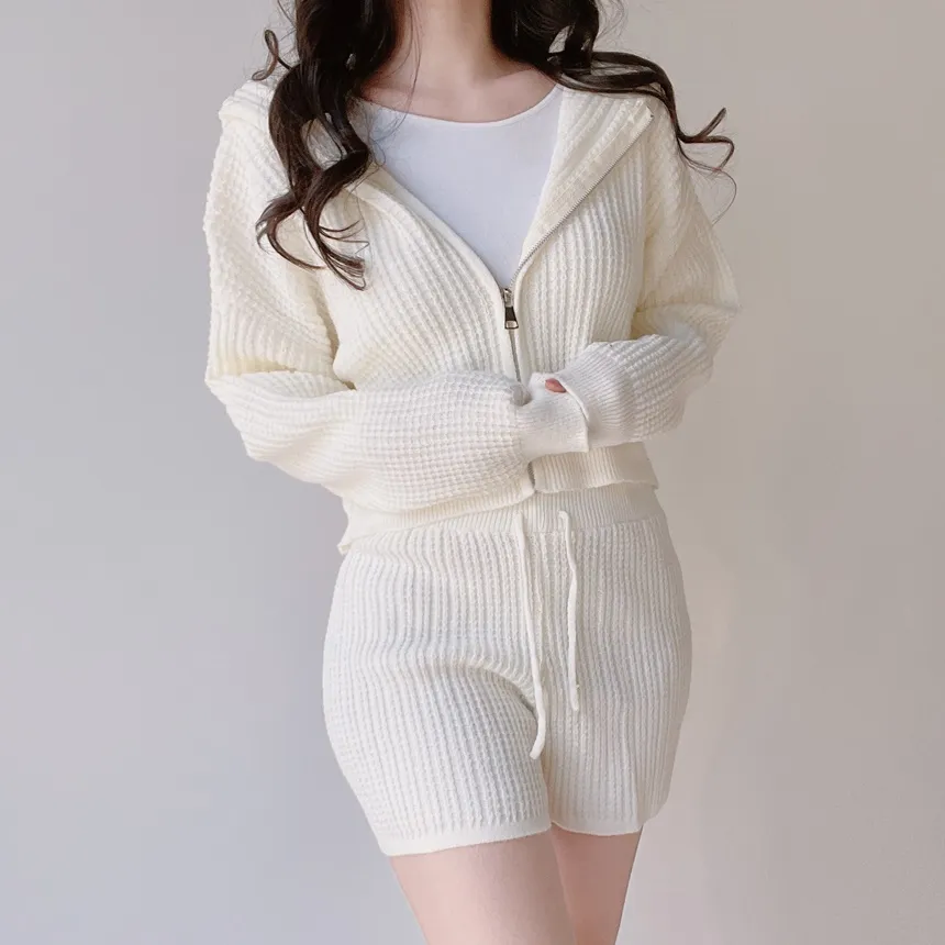 フードジップアップショートウエストゴムカーディガンショートパンツ | mirangmirang | 詳細画像9