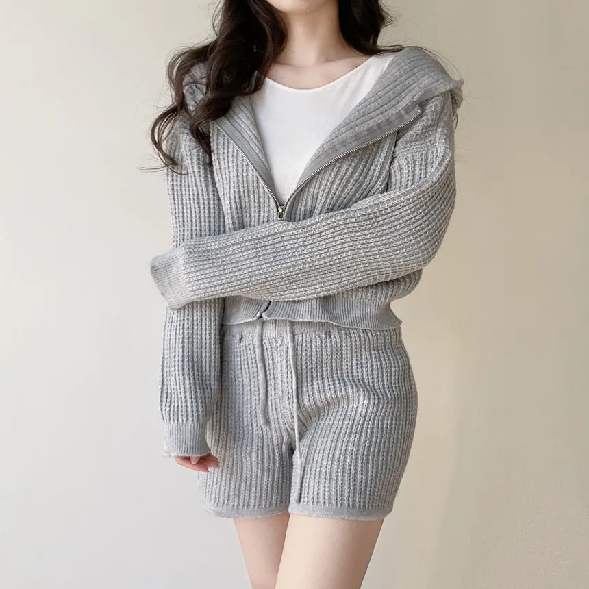 フードジップアップショートウエストゴムカーディガンショートパンツ | mirangmirang | 詳細画像10