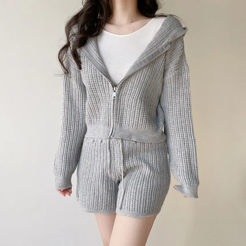 フードジップアップショートウエストゴムカーディガンショートパンツ | mirangmirang | 詳細画像11