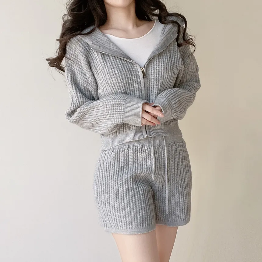 フードジップアップショートウエストゴムカーディガンショートパンツ | mirangmirang | 詳細画像12