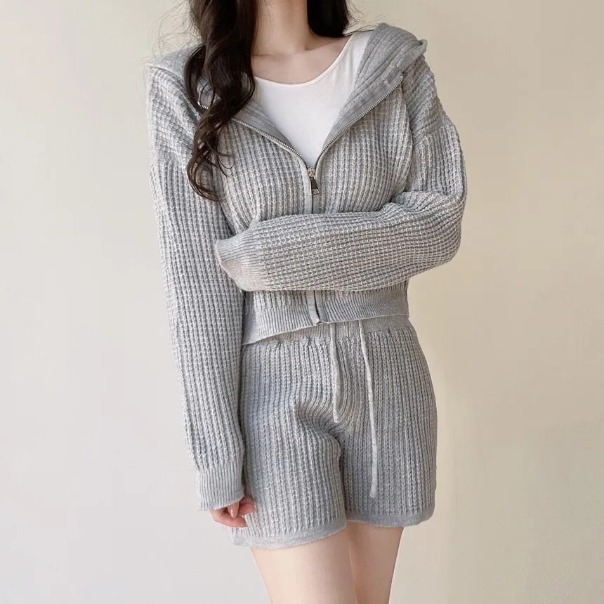 フードジップアップショートウエストゴムカーディガンショートパンツ | mirangmirang | 詳細画像13