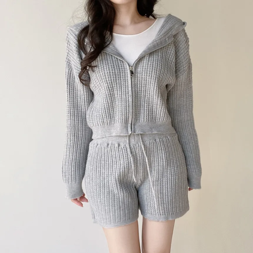 フードジップアップショートウエストゴムカーディガンショートパンツ | mirangmirang | 詳細画像14