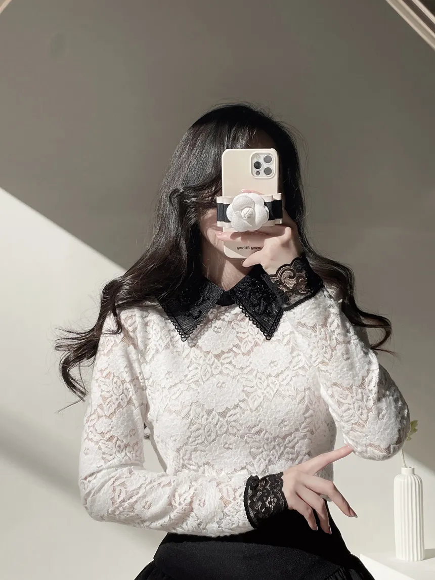 カラー長袖レース配色ブラウス | mirangmirang | 詳細画像5