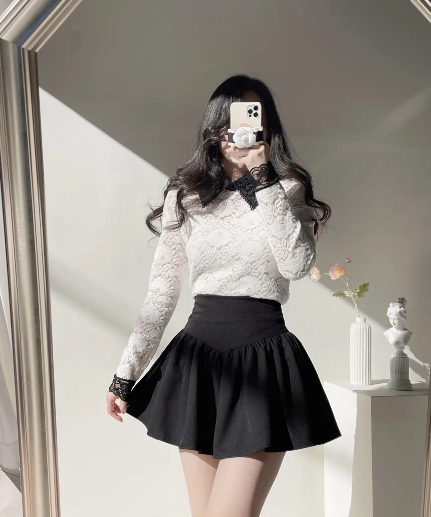 カラー長袖レース配色ブラウス | mirangmirang | 詳細画像8