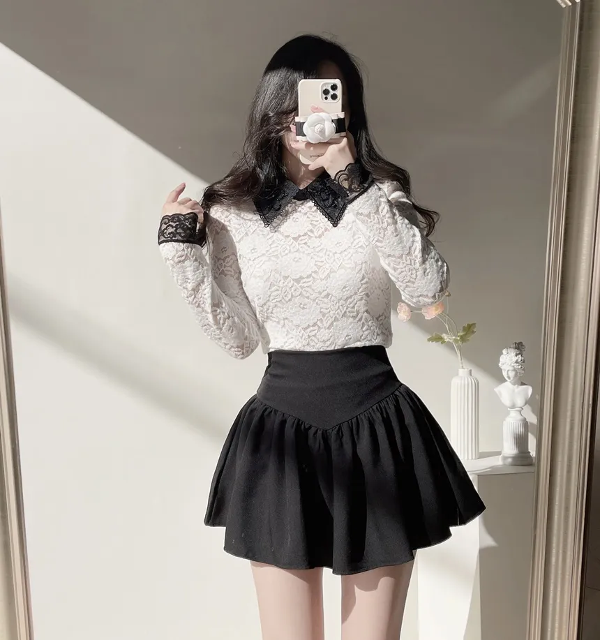 カラー長袖レース配色ブラウス | mirangmirang | 詳細画像10