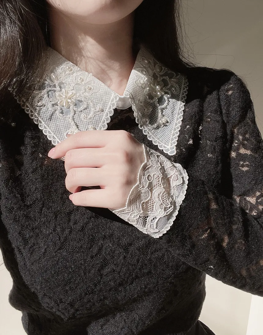 カラー長袖レース配色ブラウス | mirangmirang | 詳細画像11