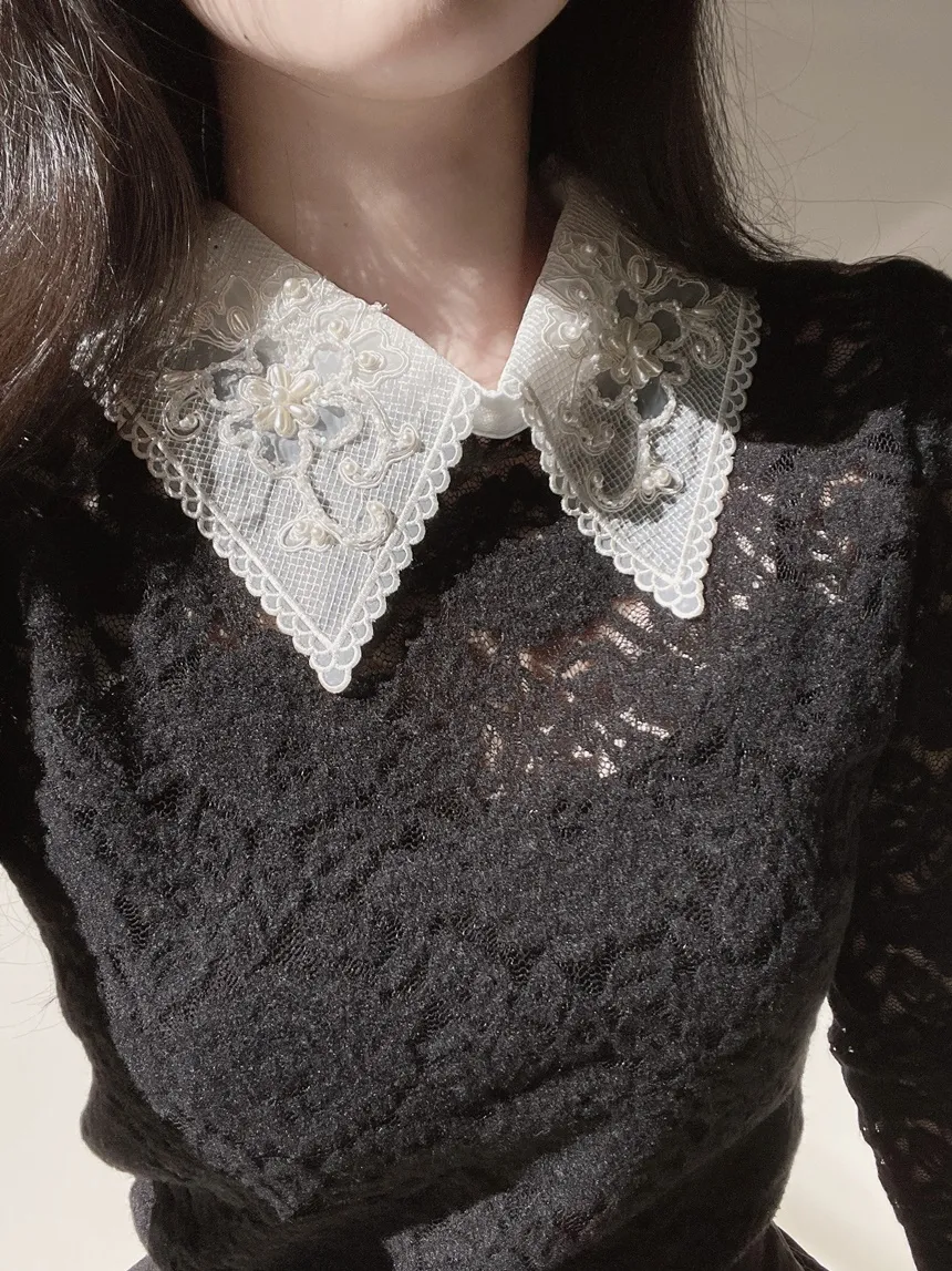 カラー長袖レース配色ブラウス | mirangmirang | 詳細画像12