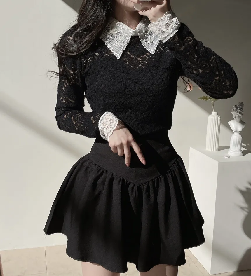 カラー長袖レース配色ブラウス | mirangmirang | 詳細画像14