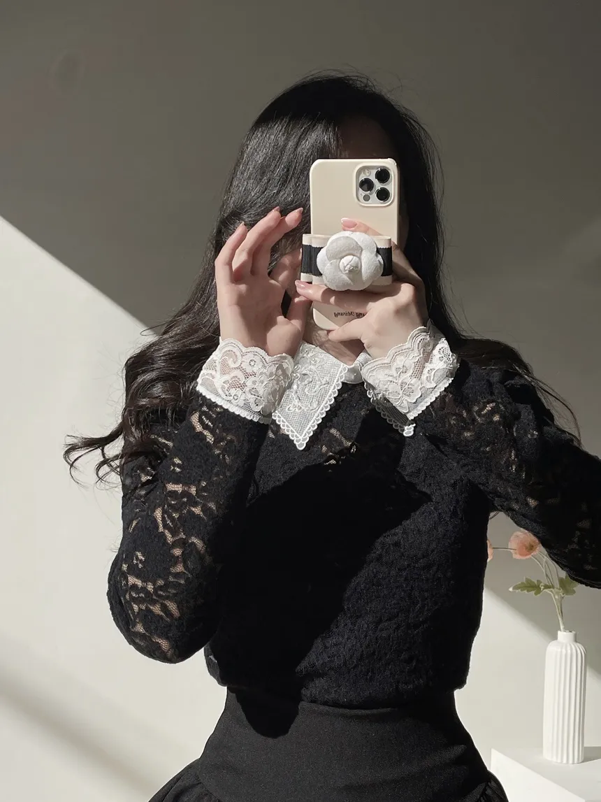 カラー長袖レース配色ブラウス | mirangmirang | 詳細画像16