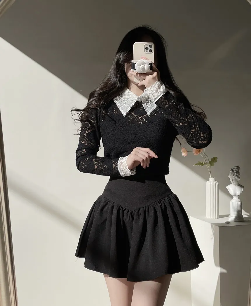 カラー長袖レース配色ブラウス | mirangmirang | 詳細画像17