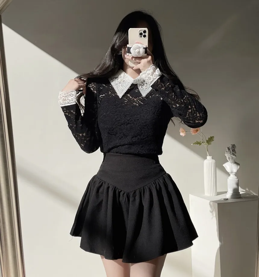 カラー長袖レース配色ブラウス | mirangmirang | 詳細画像18